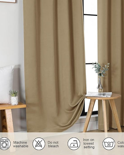 Gwine Blackout Curtains for Living Room 63 Inch Long, Thermal Insulated Window Treatment Black Out Curtains for Bedroom Decor with Rod Pocket, Each 40" Wx63 L, Taupe, 2PCS