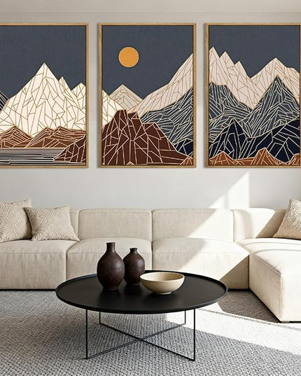 ANHUIB Farmhouse Mountain Wall Art Geometric Mountain Range Wood Wall Decor for Living Room Bedroom Office 16x24 Inch Set of 3