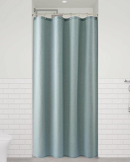 Naturoom Light Blue 48 Inch Shower Curtain - Stall Narrow Half Linen Ultra Thick Fabric Shower Curtain Set with Hooks, Boho Farmhouse Rustic RV Camper Bath Curtains for Bathroom, 48x72