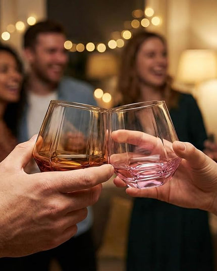 ColoVie Stemless Wine Glasses Set of 6, Cocktail Glasses, Diamond Shaped Wine Glasses for White or Red Wine, Unique Colorful Drinking Glasses,10 oz Easy Hold, Cute, Dishwasher Safe