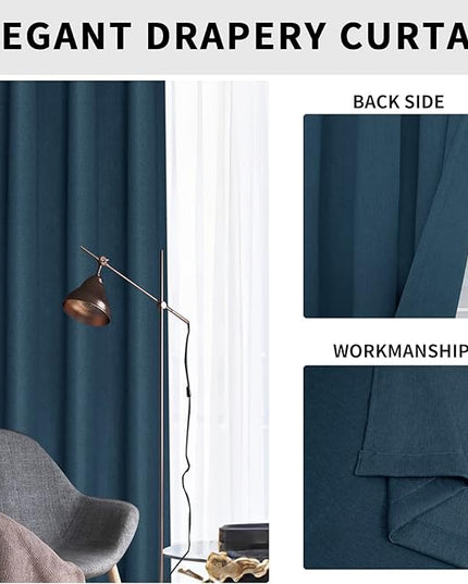 Easy-Going Linen Look Blackout Curtain Grommet Window Curtain Drapes for Bedroom, Living Room Thermal Insulated Room Darkening (2 Panels, 52x96 inch, Navy)