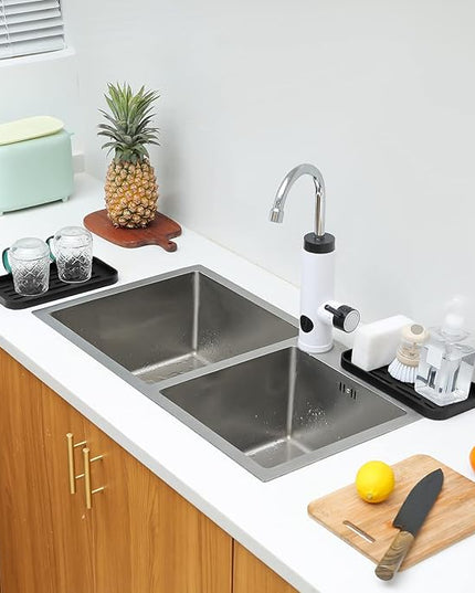Silicone Kitchen Sink Organizer Tray for Multiple Usage,Eco-Friendly Sponges Holder for Kitchen Bathroom Counter or Sink,Dish Soap Dispenser,Scrubber,Bottle,Cup (Black, 10"×5.3")