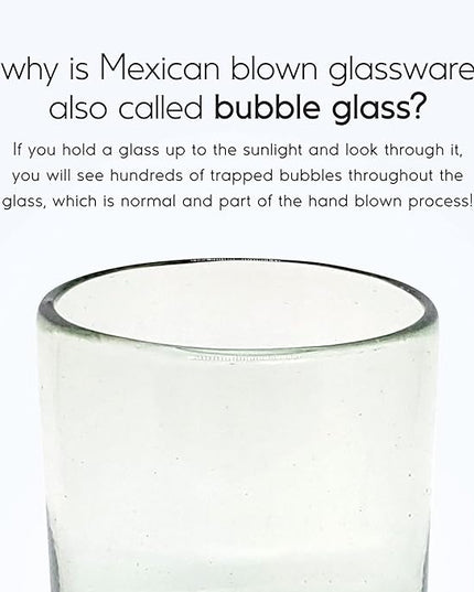 Clear 10 oz Tumblers (set of 6), Hand Blown Mexican Glassware, Recycled Glass Drinking Glasses, Lead-Free, Cocktail Margarita Glasses, Wine Glasses, Shot Glasses, Whiskey Glasses (Tumbler)
