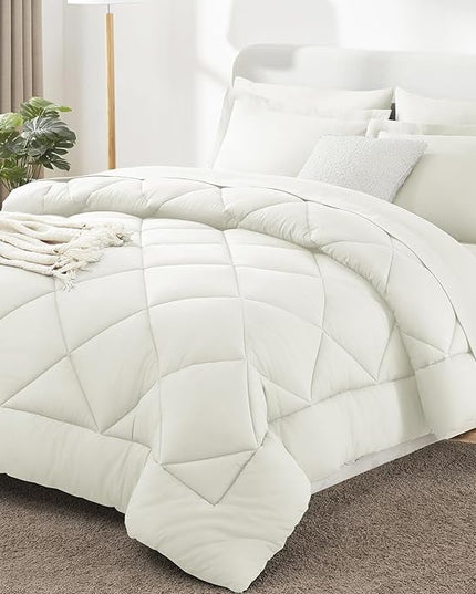 CozyLux King Size Comforter Set Ivory - 7 Pieces Bed in a Bag King, Luxury Soft Bed Set for All Seasons, Bedding Set with Down Alternative Comforter, Sheets, Pillowcases & Shams