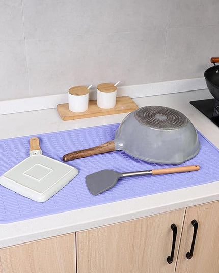 Silicone Dish Drying Mat for Multiple Usage,Easy clean,Eco-friendly,Heat-resistant Silicone Mat for Kitchen Counter or Sink,Refrigerator or Drawer Liner Light Purple 4XL 32 inches x 18 inches