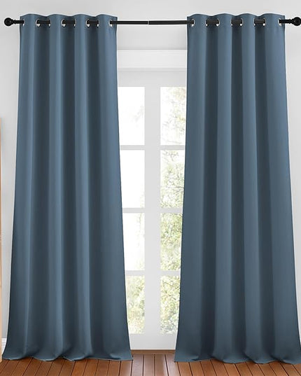 NICETOWN Smoky Blue Blackout Curtains 102 inches Long, Grommet Thermal Insulated Solid Room Darkening Window Treatments Sound Reducing for Living Room, W46 x L102, Set of 2