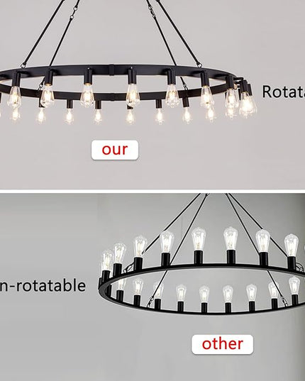 TOCHIC 60 Inch Large Black Chandelier, Modern Farmhouse Wagon Wheel Chandeliers 22-Light Industrial Round Chandelier Light Fixture for High Ceiling Dining Living Room Bedroom, Hallway, Entryway, Foyer
