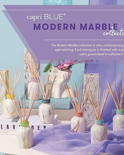 Capri Blue Reed Diffuser Set - Modern Marble Oil Diffuser, Sticks & Aroma Oil - Air Freshener for Home Decor - Blue Jean Scents (5.7 fl oz)