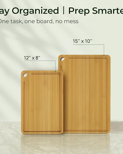 Chopping Board 2-Pcs Natural Bamboo Cutting Board With Juice Channels & Knife-Friendly Finish For Versatile Kitchen Use, Ideal Charcuterie & Chopping Multi-Use