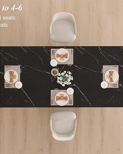 HSH 55 inch Dining Room Table for 4, Modern Black Faux Marble Dining Table, Rectangle Kitchen Table with Heavy Duty Pedestal, Industrial Wood Dinner Desk for Home Living Room, Black Marble, 55 Inch