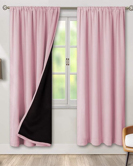 BGment 100% Blackout Curtains for Bedroom 72 Inch Long, Full Room Darkening Soundproof Heavy Thermal Insulated Bedroom Window Drapes with Rod Pocket, 2 Panels, 52 x 72 Inch, Pink