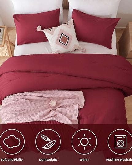 ROSGONIA California King Comforter Set Dark Red, 3pcs (1 Boho Red Cal King Comforter & 2 Pillowcases) All Season Lightweight Bedspread Bedding Blanket
