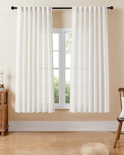 Joydeco Linen Curtains 72 Inch Length 2 Panels Set for Living Room,Light Filtering Curtains 37 Inch Wide for Bedroom, Off-White Curtains with Back Tab & Rod Pockets (37x72 inch, Off-White)