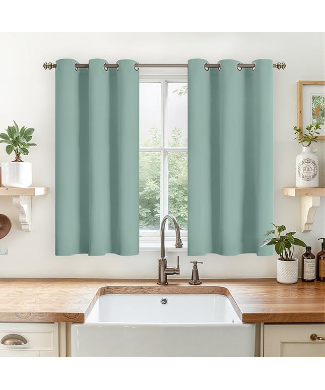YoungsTex Sage Green Blackout Curtains 45 Inches Long for Bedroom Kitchen Window - Short Length Thermal Insulated Drapes with Grommet Privacy for Bathroom, 2 Panels, 42 x 45 Inch