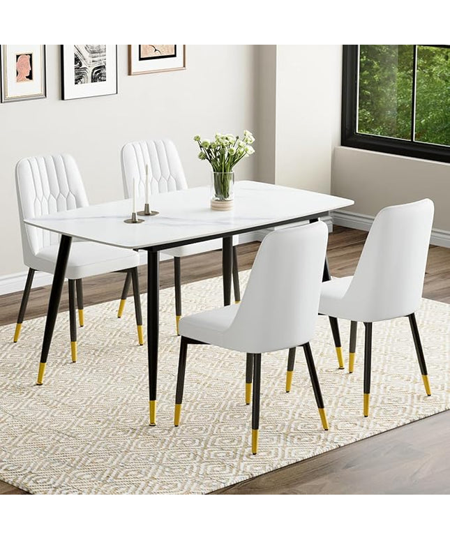 50'' Dining Table Set for 4, Dining Room Sets for 4, Sintered Stone Dining Table Chairs Set of 4, Easy to Assemble，Suitable for Small Spaces