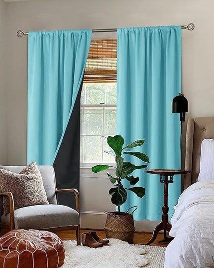 BGment 100% Blackout Curtains for Bedroom 84 Inch Length, Full Room Darkening Curtains for Living Room Rod Pocket with Thermal Insulated Liner, Each Window Curtains 2 Panels, 52 x 84 Inch, Aqua