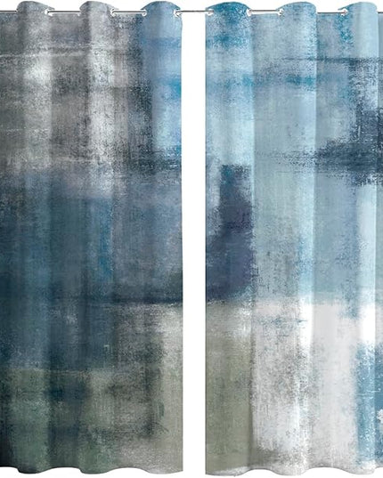 Asuexpect Dusty Blue Abstract Curtains 2 Panels Set Navy Grey Geometric Curtain Modern Chic Window Treatments Decorative for Farmhouse Living Room Bedroom Window 50% Darkening Curtain 52x108 Inch