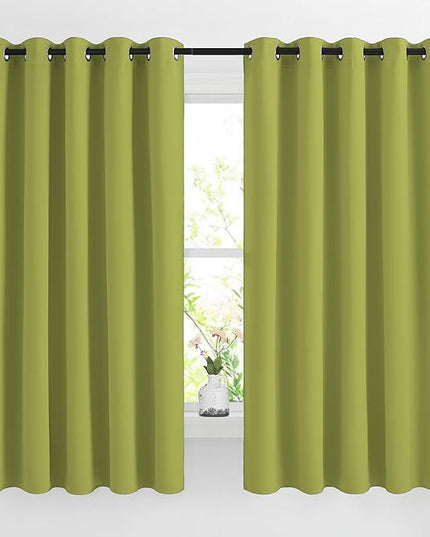 NICETOWN Room Darkening Draperies Curtains Panels - Window Treatment Thermal Insulated Solid Grommet Room Darkening Curtains/Panels/Drapes for Bedroom (Fresh Green, Set of 2, 66 by 66 Inch)