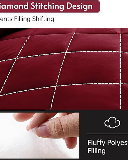 MUXHOMO 7 Pieces King Comforter Set, Reversible Bed in a Bag King Size, All Season Bedding Set with Comforter, Flat Sheet, Fitted Sheet, Pillowcases & Shams, Burgundy & Rose Gold