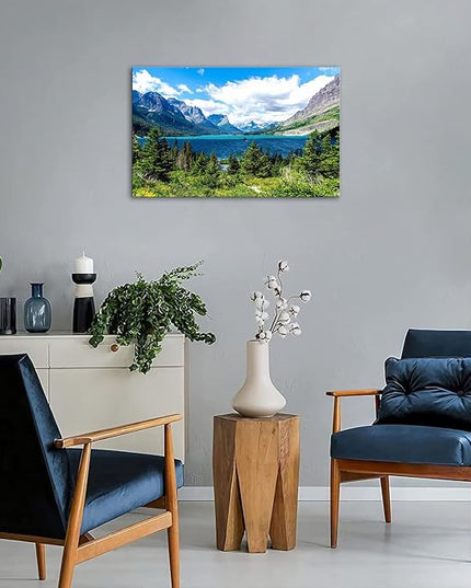 SKASNFAI Glacier National Park Wall Art Lake Mountains Pictures Framed Canvas Prints Artwork for Living room Bedroom Office Ready to Hang (20x30 inch)