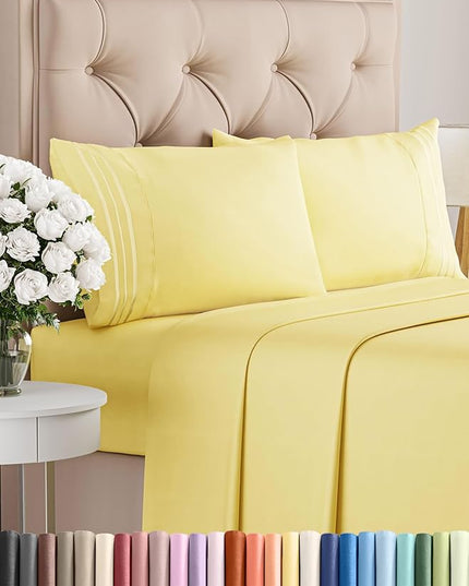 Full Size 4 Piece Sheet Set - Comfy Breathable & Cooling Bed Sheets Set - Hotel Luxury Bedding for Women, Men, Kids, Teens, Boys & Girls - Deep Pockets, Ultra-Soft, Wrinkle Free - Oeko-Tex - Yellow