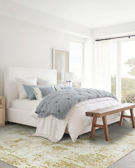 Modern Abstract Area Rug 3x5 Non Slip Non Shedding Rug Low Pile Stain Resistant for Bedroom Living Room,Golden Grey