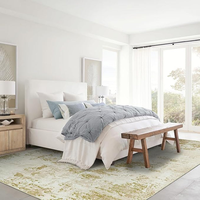 Modern Abstract Area Rug 6x9 Non Slip Non Shedding Rug Low Pile Stain Resistant for Bedroom Living Room,Golden Grey