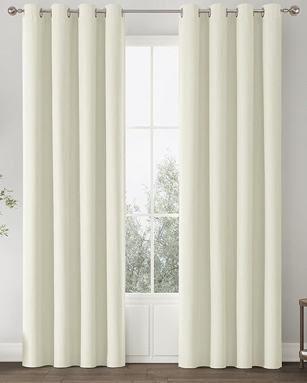 ChrisDowa 100% Blackout Iovry Solid Curtains 120 Inches Long 2 Panels for Bedroom Living Room,Farmhouse Room Darkening Thermal Insulated Soundproof Grommet Top Window Treatment Drapes,52x120
