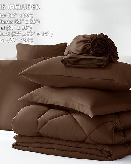 CozyLux Full Size Comforter Sets Brown - 7 Pieces Bed in a Bag Full, Luxury Soft Bed Set for All Seasons, Bedding Set with Down Alternative Comforter, Sheets, Pillowcases & Shams