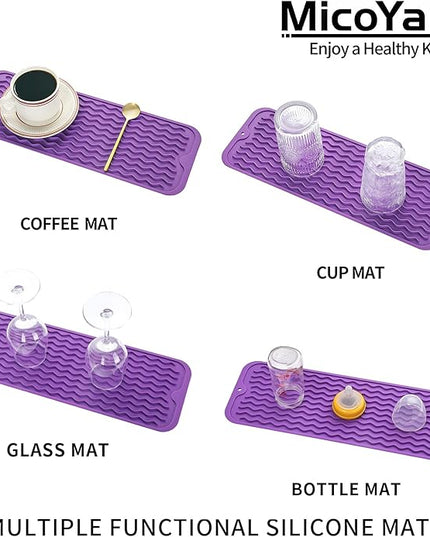 Silicone Dish Drying Mat for Multiple Usage,Easy clean,Eco-friendly,Heat-resistant Silicone Mat for Kitchen Counter,Sink,Bar,Bottle,or Cup Purple M 17 inches x 6 inches