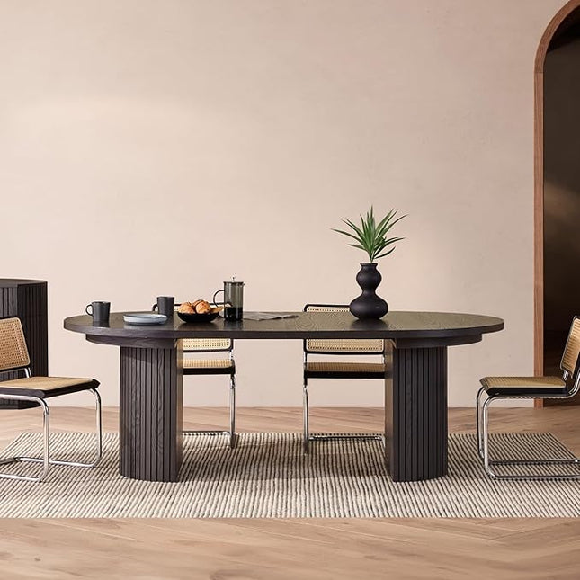 Transformer Table - Solid Wood Extendable Round Dining Table, Extendable Round Dining Table, Space-Saving Modern Furniture, Smoked Hickory, Black Finish (Table Only)