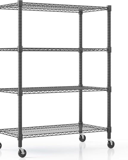 Himimi 18" D×36" W×72" H Storage Shelves with Wheels Metal Wire Shelving Unit 4 Tier Adjustable Shelving Heavy Duty Garage Shelf Organizer Rack Loads 1600LBS，Black