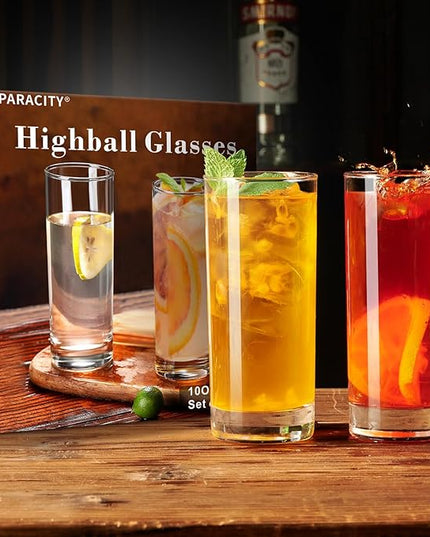 PARACITY Highball Glasses Set of 2, Drinking Glasses 10 Oz, Clear Glass Cups, Tall Tumbler Water Glasses, Glassware Set for Cocktail, Coffee, Mojitos