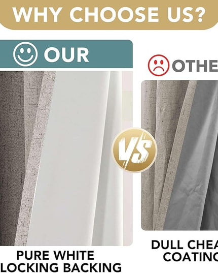 H.VERSAILTEX Linen Blackout Curtains 72 Inches Long 100% Absolutely Blackout Thermal Insulated Textured Linen Look Curtain Draperies Anti-Rust Grommet, Energy Saving with White Liner, 2 Panels, Stone