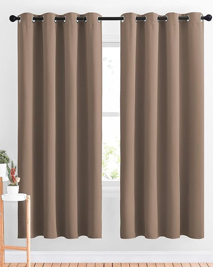 NICETOWN Kitchen Blackout Curtains and Drapes - Triple Weave Energy Saving Thermal Insulated Solid Grommet Blackout Panels for Patio (1 Pair, 52 inches by 72 Inch, Cappuccino)