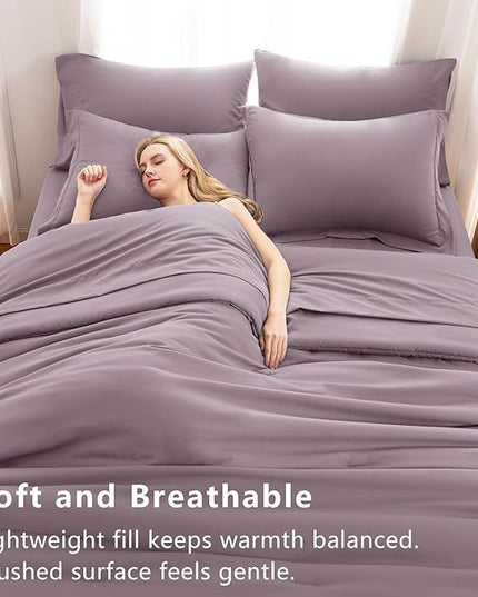 CozyLux Queen Comforter Set Dusty Purple, 7 Pieces Bed in a Bag Queen Comforter Set with Sheets, Bedding Sets with Down Alternative Comforter, Fitted Sheet, Flat Sheet, Pillow Shams and Pillowcases