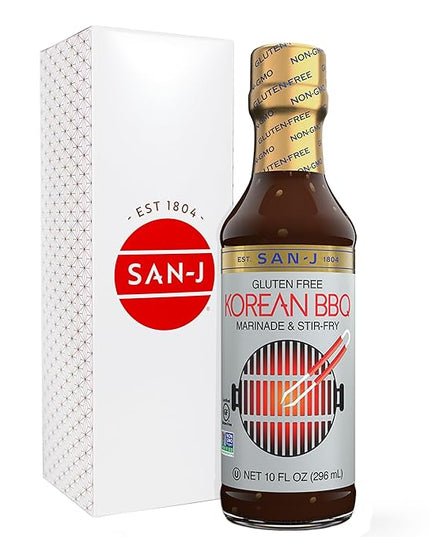 San-J - Gluten Free Korean BBQ Sauce - Bold and Savory Sauce for Cooking - Non-GMO - 10 oz. Bottle