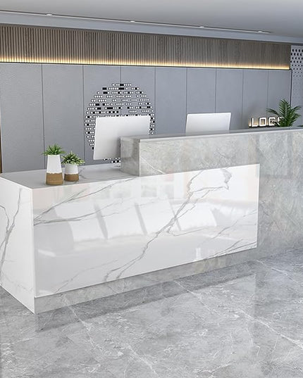 Reception Counter Desk With Lockable Drawers, Modern Retail Front Desk, Wooden Computer Table for Checkout Office, Beauty Salon, Lobby, Home Office