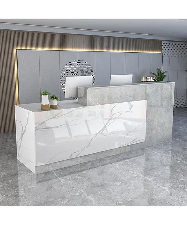 Reception Counter Desk With Lockable Drawers, Modern Retail Front Desk, Wooden Computer Table for Checkout Office, Beauty Salon, Lobby, Home Office