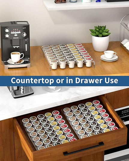 AITEE Acrylic K Cup Drawer Organizer, Clear K Cup Organizer Tray for Drawer or Countertop Storage,Hold 35 Coffee Capsules,K Cup Coffee Pod Holder for Office and Kitchen K Cup Storage (11.6x15.3Inches)