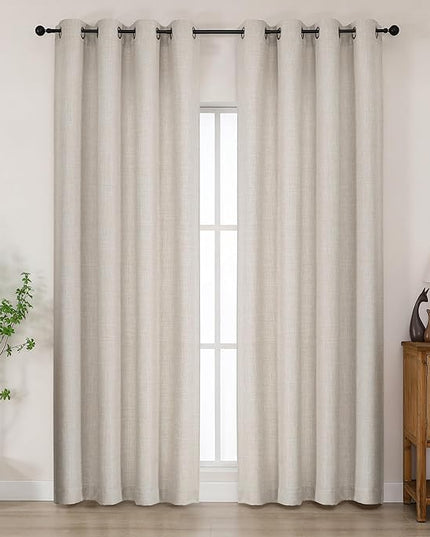 Chyhomenyc Curtains 84 Inches Long 2 Panels Set, Light Filtering Faux Linen Textured Soft Airy Window Curtains for Living Room Bedroom, Thick Modern Privacy Grommet Drapes, 50Wx84L, 2PCS， Linen Color