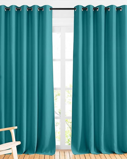 NICETOWN Bedroom Blackout 110 inch Curtains for Sliding Glass Door, Grommet Thermal Insulated Solid Window Treatments Sound Reducing for Living Room, W66 x L110, Peacock Teal, Set of 2