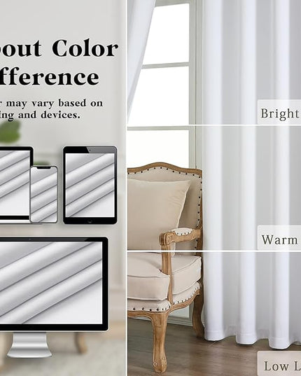 Simplebrand Pure White Extra Long 10ft Curtains for Patio 120 Inches Long 2 Panels Set, Light Filtering Light Blocking Solid Thermal Insulated Energy Saving Grommet Noise Reducing Curtains, 50 Wx120 L