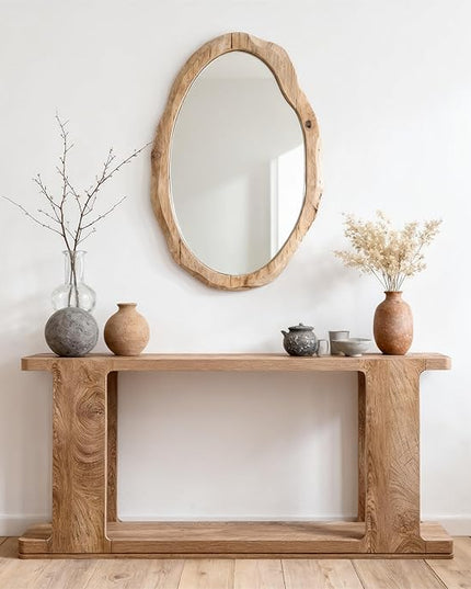 OKD 63 Inch Modern Entryway Console Table, 2-Tier Long Sofa Table Behind Couch with Curved Edge, Wood Farmhouse Narrow Entry Table for Hallway, Living Room, Foyer, Entrance, Light Tree Knot