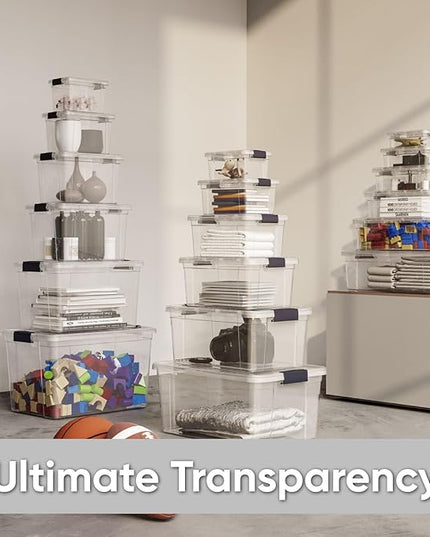 Superio Storage Bins with Lids- 4 Pack, 7.4 Qt Clear Boxes for Organizing, Stackable Plastic Containers- BPA Free, Non-Toxic, Odor Free, Organizer for Home, Office, Dorm