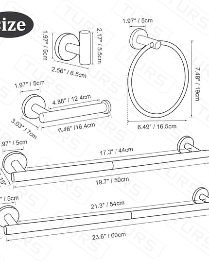 TURS Matte Black 8 Pieces Bathroom Hardware Set, SUS304 Stainless Steel 24 Inch and 20 Inch Bath Towel Bar Set, Round Bathroom Accessories Kit Wall Mounted Towel Holder