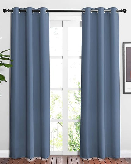 NICETOWN Stone Blue Blackout Curtains for Living Room - Window Treatment Energy Saving Thermal Insulated Room Darkening Solid Grommet Panels for Bedroom (2 Panels, W37 x L84)
