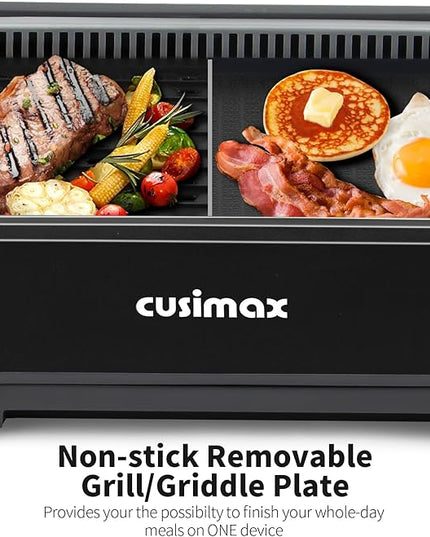 Smokeless Indoor Grill, CUSIMAX Electric Grill with Non-stick Removable Grill/Griddle Plate, 1500W Korean BBQ Grill with LED Smart Display & Tempered Glass Lid, Easy to Clean, Black