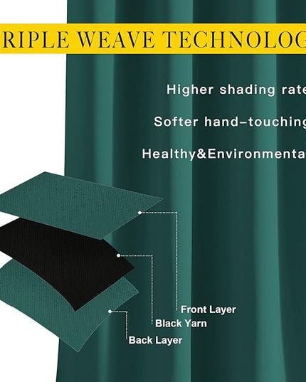 NICETOWN Hunter Green Blackout Bedroom Curtains 96 inches Long, Grommet Thermal Insulated Room Darkening Window Treatments Sound Reducing for Living Room, W46 x L96, 2 Panels