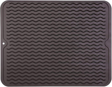 Silicone Dish Drying Mat for Multiple Usage,Easy clean,Eco-friendly,Heat-resistant Silicone Mat for Kitchen Counter or Sink,Refrigerator or drawer liner Coffee L 16 inches x 12 inches